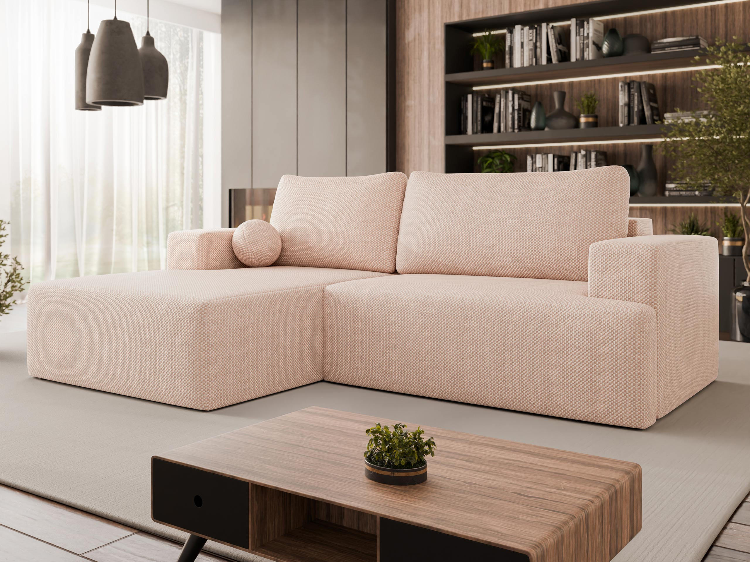 ECKSOFA Mivo, Seite: Links - Hellrosa/Schwarz, Holz/Kunststoff (266/163cm) - MIRJAN24