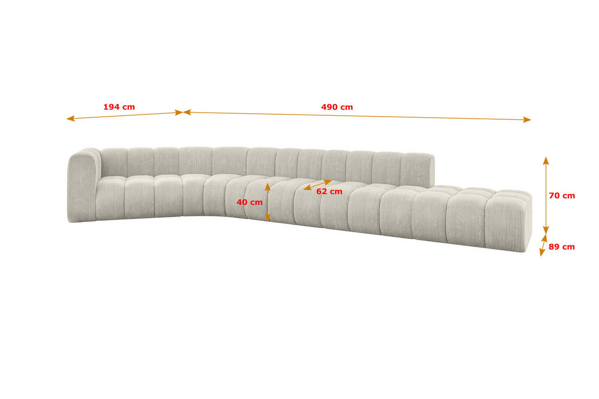 ECKSOFA modulares Sofa Tilmo-L2 - 490x194x70 cm Creme - Hellgrau/Creme, Holzwerkstoff/Textil (490/194cm) - ALTDECOR