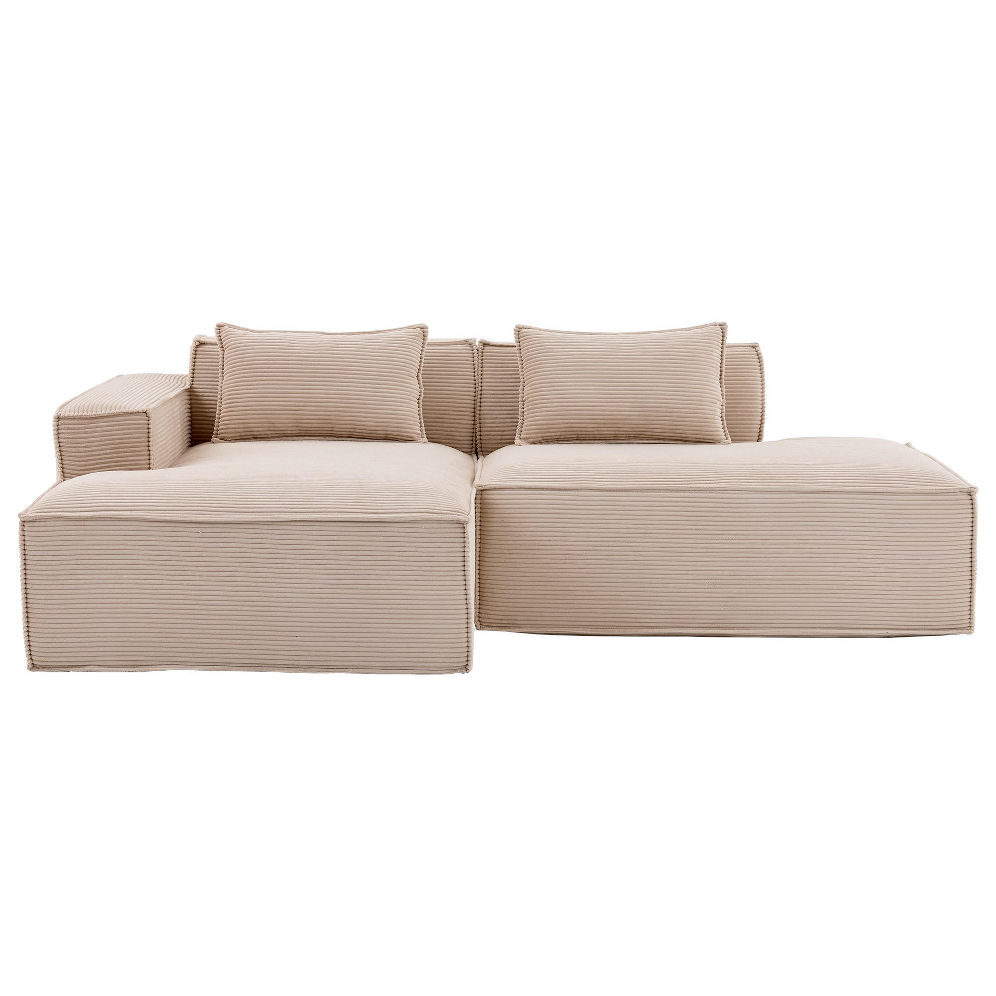 ECKSCHLAFSOFA L-/U-/2-er Sofa mit Schlaffunktion,Modulsofa,Cord,Beige - Beige, Textil (129/233cm) - LVHOM