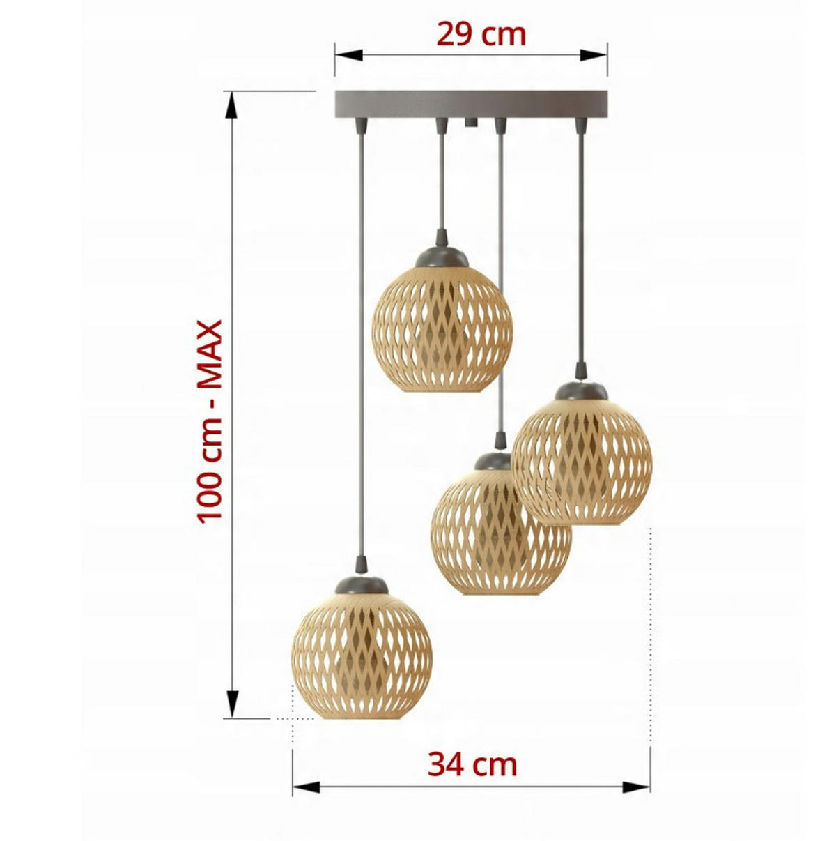 PENDELLEUCHTE BOHO - Beige/Schwarz, Holz/Metall (34/34/100cm) - kiki design