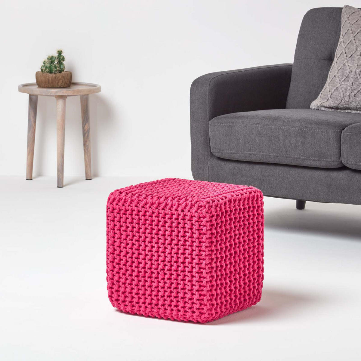 STRICK-POUF pink, Sitzwürfel 35/35/35 cm - Pink, Textil (35/35/35cm) - Homescapes
