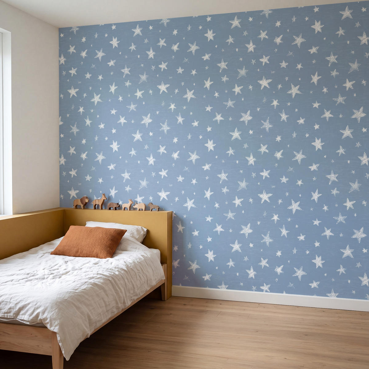 KINDERTAPETE - Sterne - Muster - Blau - 280x220 cm - Hellblau, Papier (280/220cm) - OnlyWow