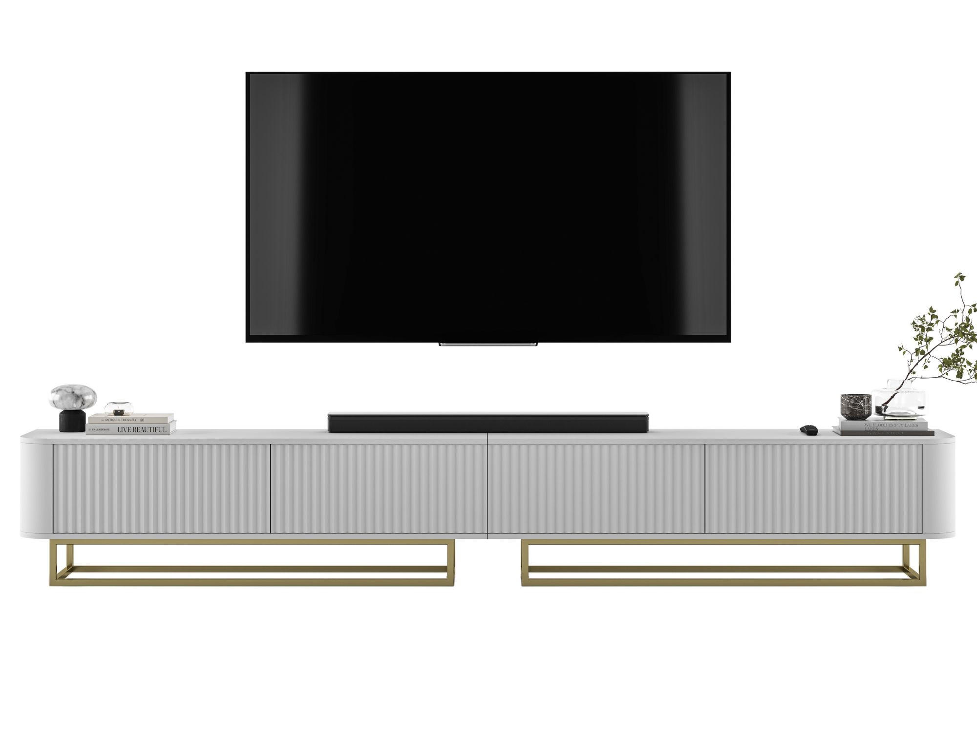 Meble Lindner TV stolek Aurora, sada 2 kusů s kovovým rámem, matná bílá, 280 cm