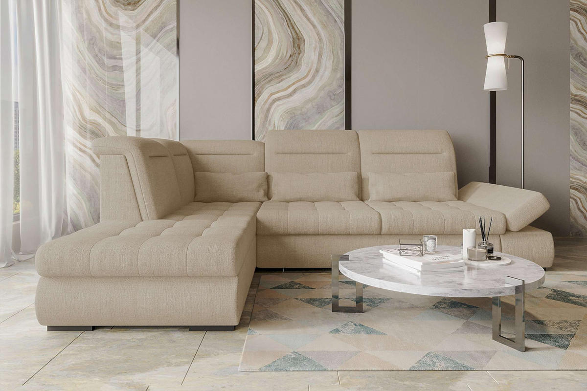 ECKSOFA Toscana Velours inkl. Schlaffunktion - Creme, Textil (227/279cm) - 99rooms