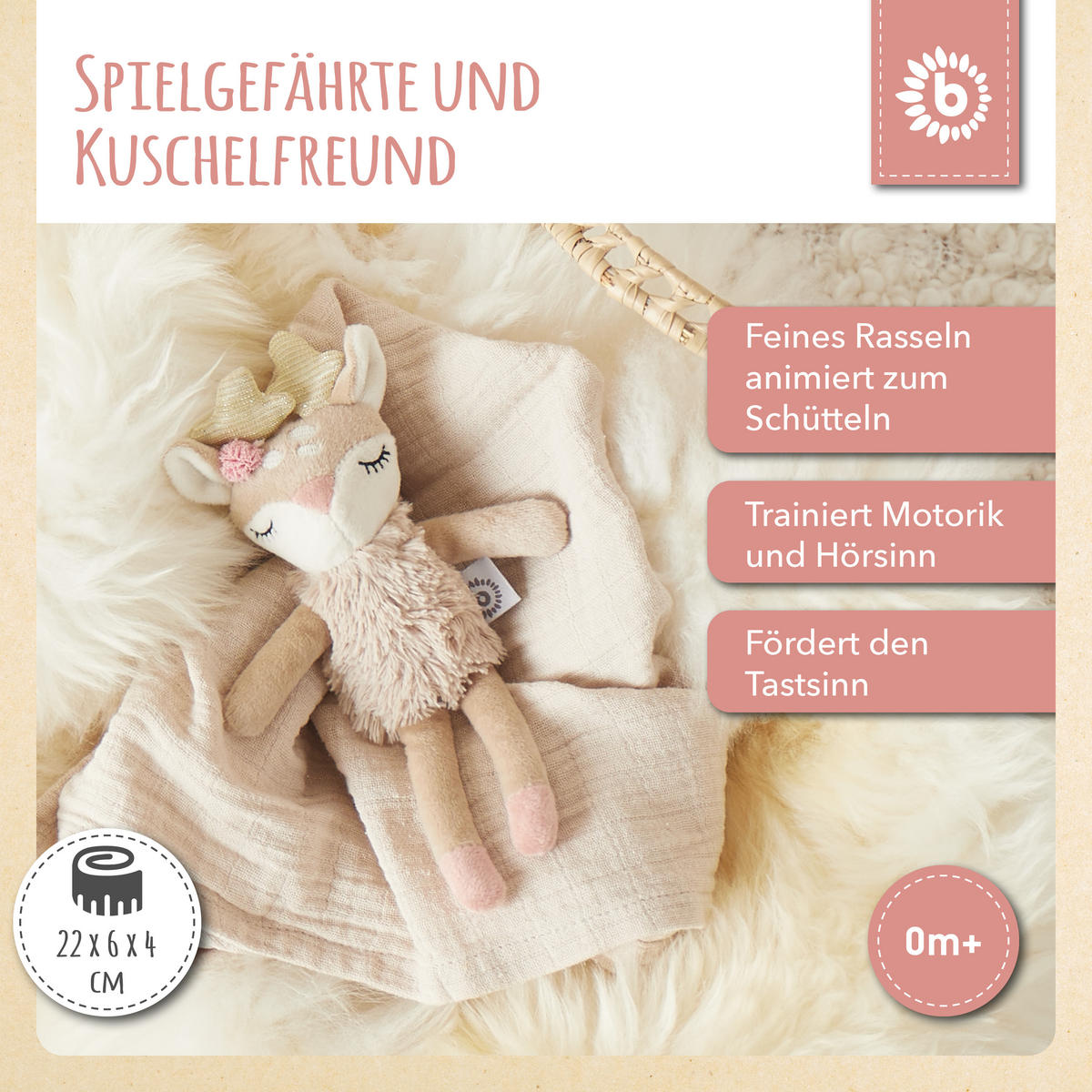 GREIFLING mit Rassel Reh - ab Geburt - Beige, Textil (6/22cm) - Bieco Spielwaren