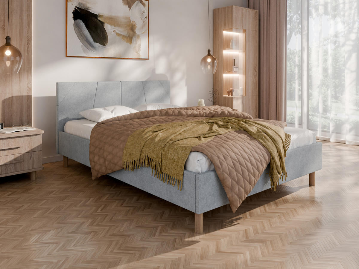 POLSTERBETT ALMORE 160x200cm Elegantes Polsterbett für modernen Wohnstil , Taschenfederkernmatratze LIORA(19cm), hellgrau - Hellgrau, Holz (140/200cm) - Panda Möbel