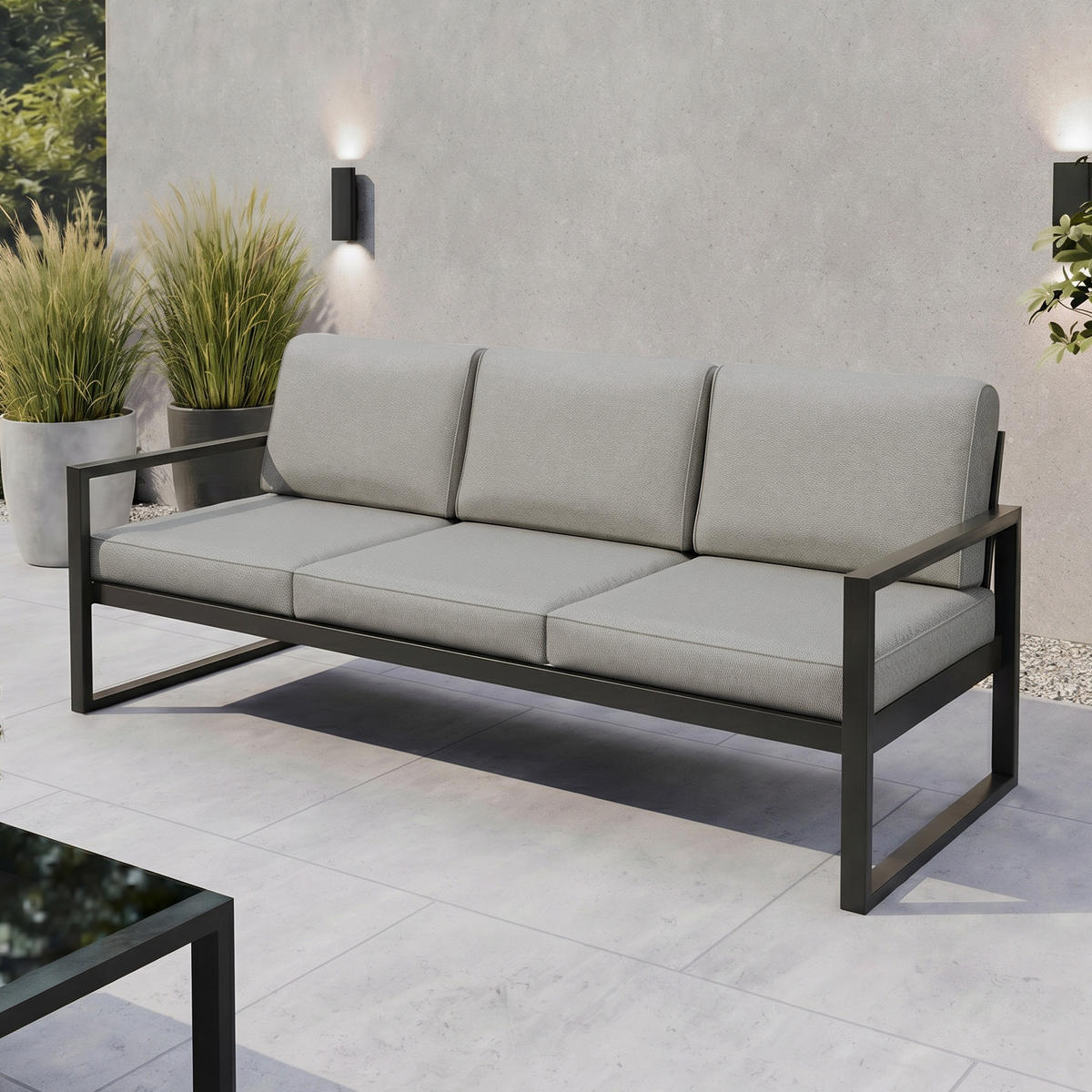 LOUNGESOFA Stella 3-Sitzer mit Metallrahmen, 216 cm, Beige - Beige/Schwarz, Metall (216/86/80cm) - Beautysofa