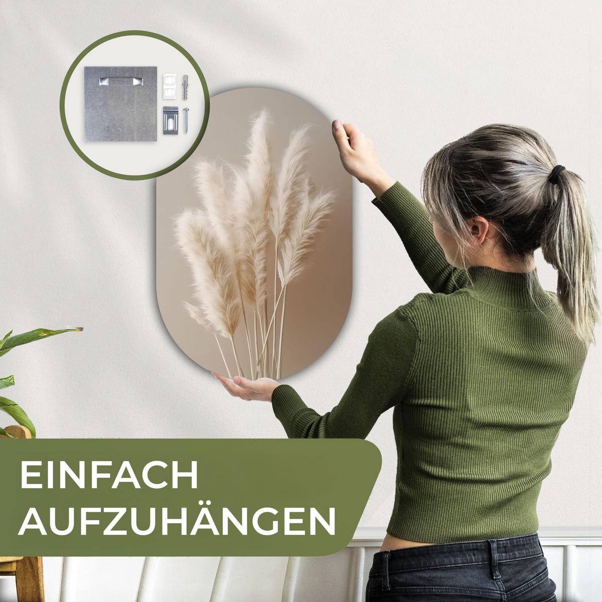 WANDBILD Pampasgras - Federn - Pastell - Weiß 40x60 cm - Sandfarben, Kunststoff (40/60cm) - MuchoWow