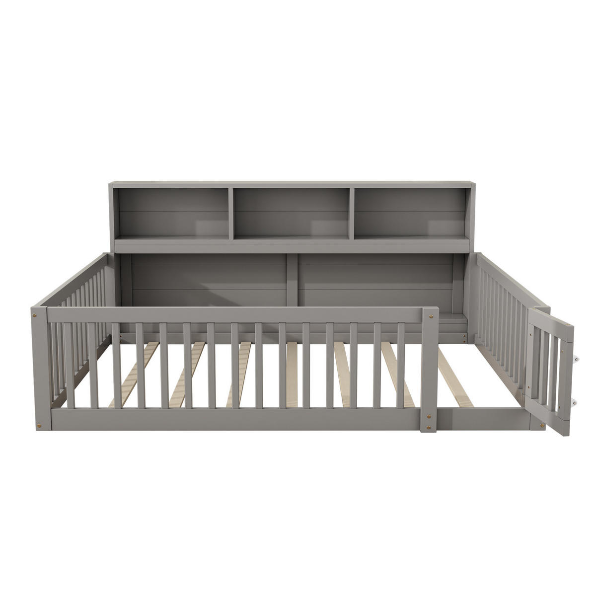 DENNÍ postel 140/200 cm šedá z borovice a MDF s úložným prostorem a zábradlím - šedá, dřevo (140/200cm) - OKWISH