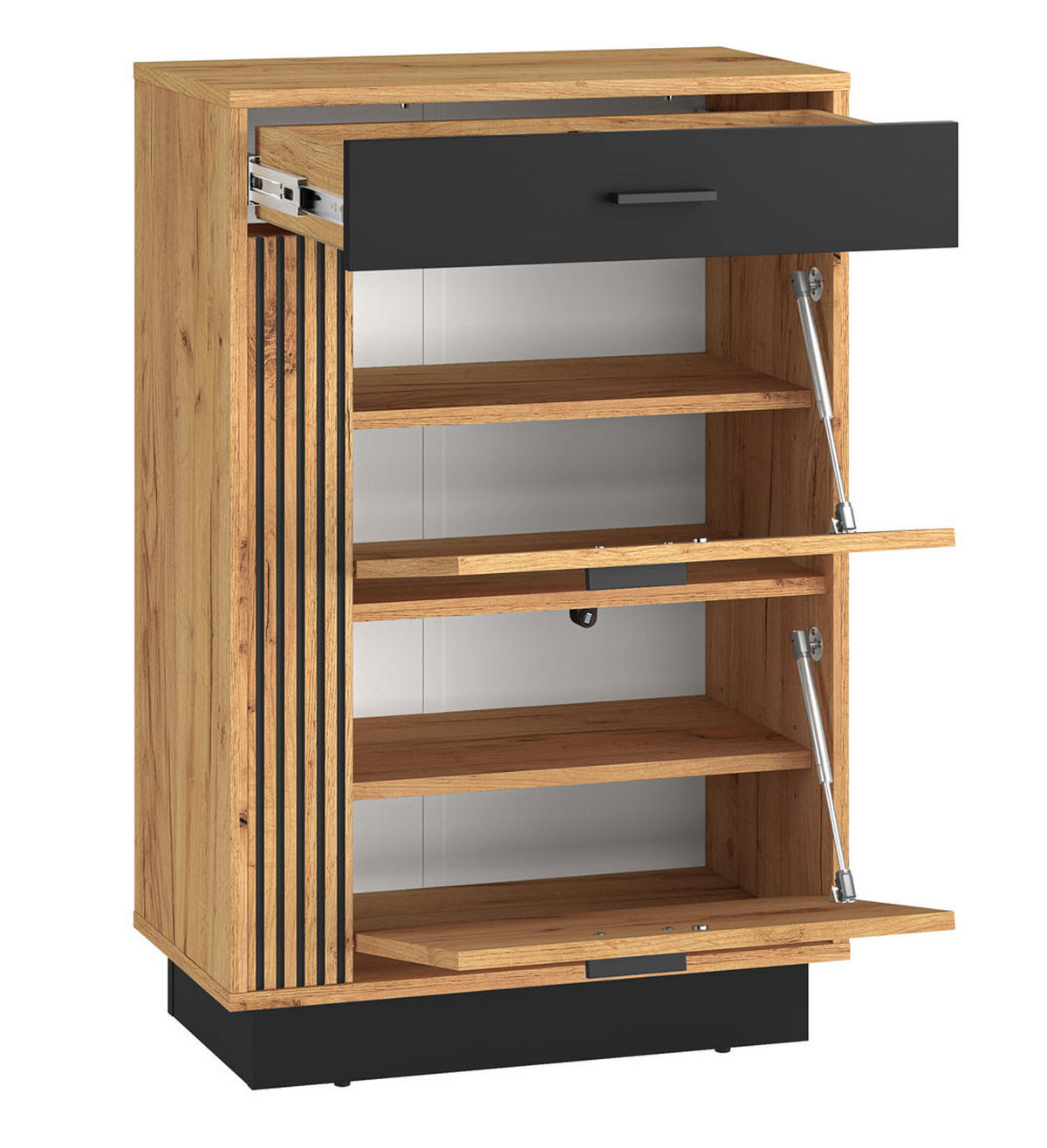 SCHUHSCHRANK Vasco Gold Craft Eiche / Schwarz 60 / 34 / 91cm - Eichefarben/Schwarz, Holz/Holzwerkstoff (60/91/34cm) - Feldmann-Wohnen