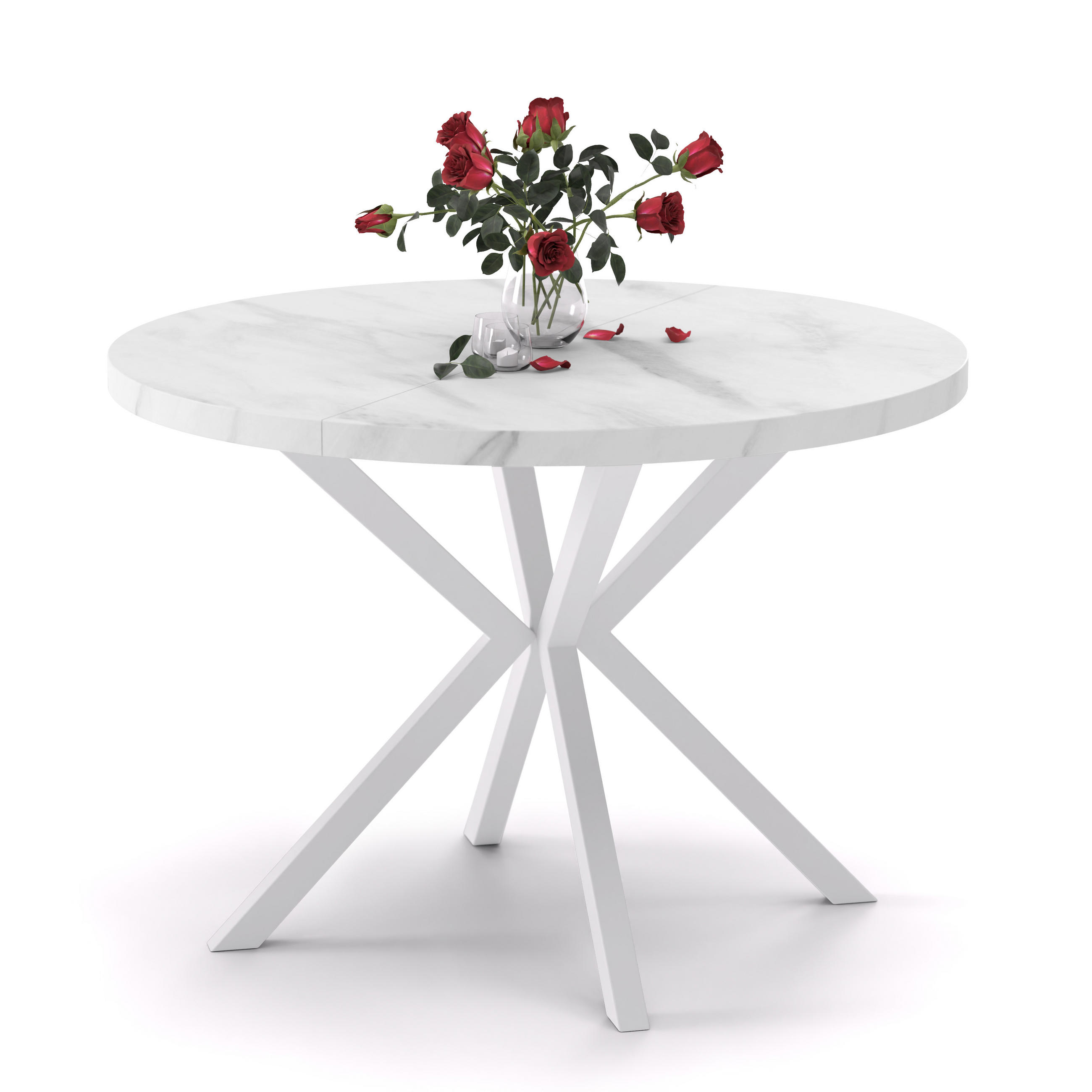 AUSZIEHTISCH MILTON 100-176/76 cm mit Metallgestell, Weiß / Bianco Marmor - Perlmutt/Weiß, Holzwerkstoff/Metall (100/100/76cm) - Idohome
