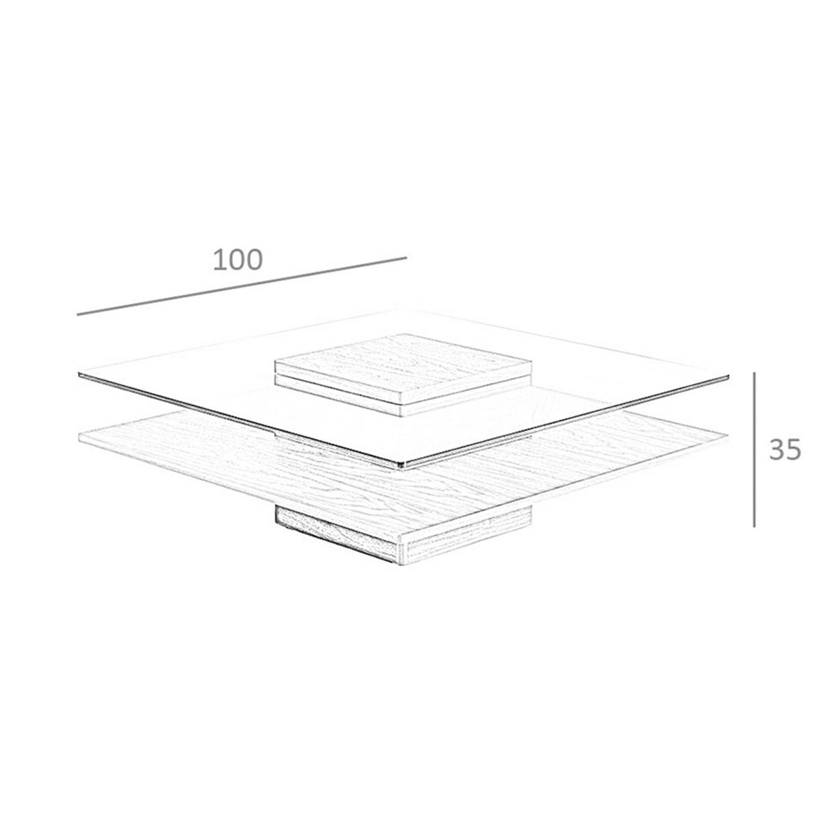 COUCHTISCH Quadratisch Glas , Walnuss 100/100/35 cm - Transparent/Nussbaumfarben, Glas/Holz (100/100/35cm) - ANGEL CERDA