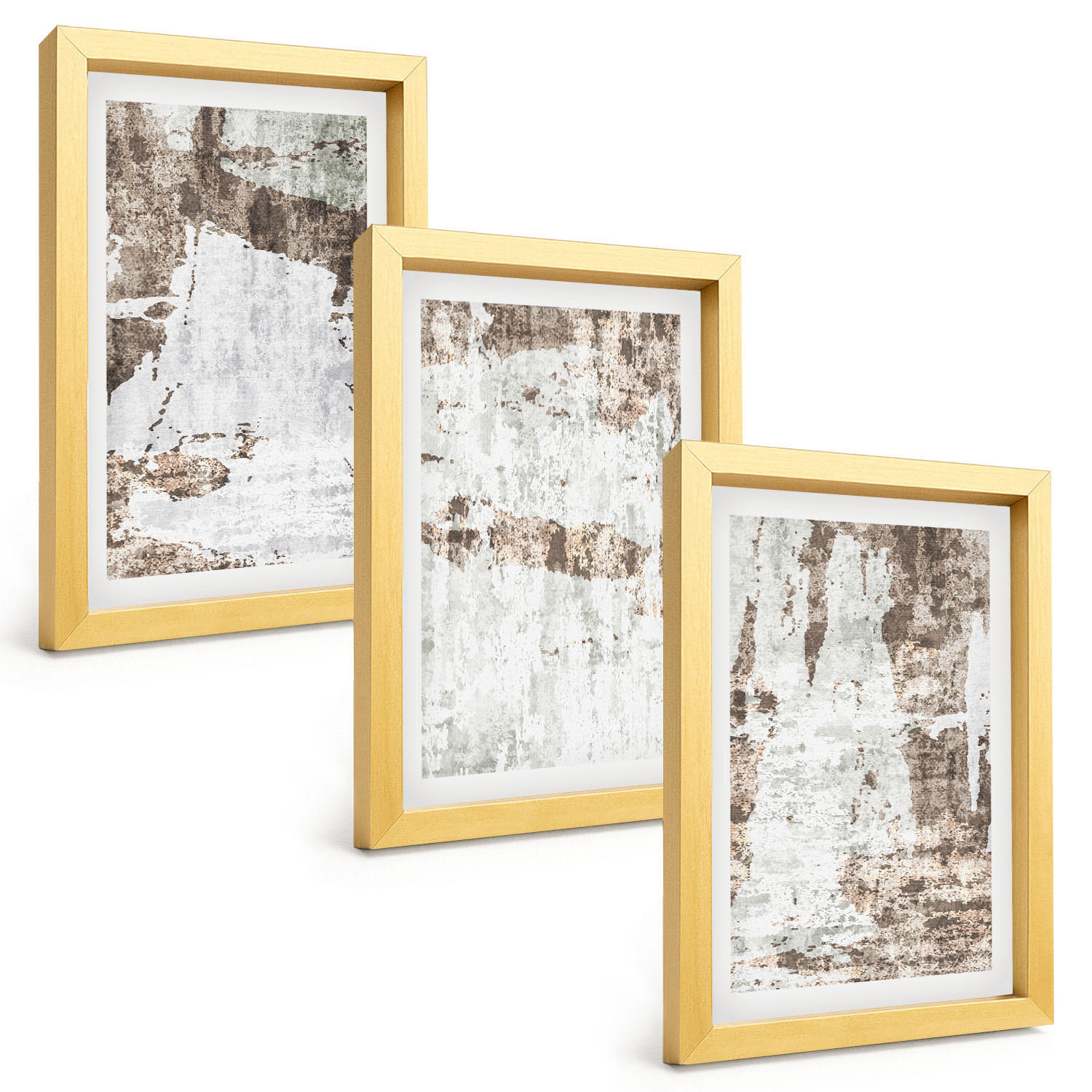 BILDER SET 3er Set - 20x30 cm Goldrahmen - Abstrakte Muster, weiß, braun - Goldfarben, Kunststoff (20/30cm) - TULUP