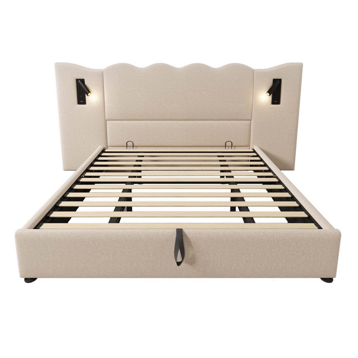 POLSTERBETT mit Bettkasten 180/200 cm, mit Leselampe und USB-C, Beige - Beige, Textil (180/200cm) - BEAOK