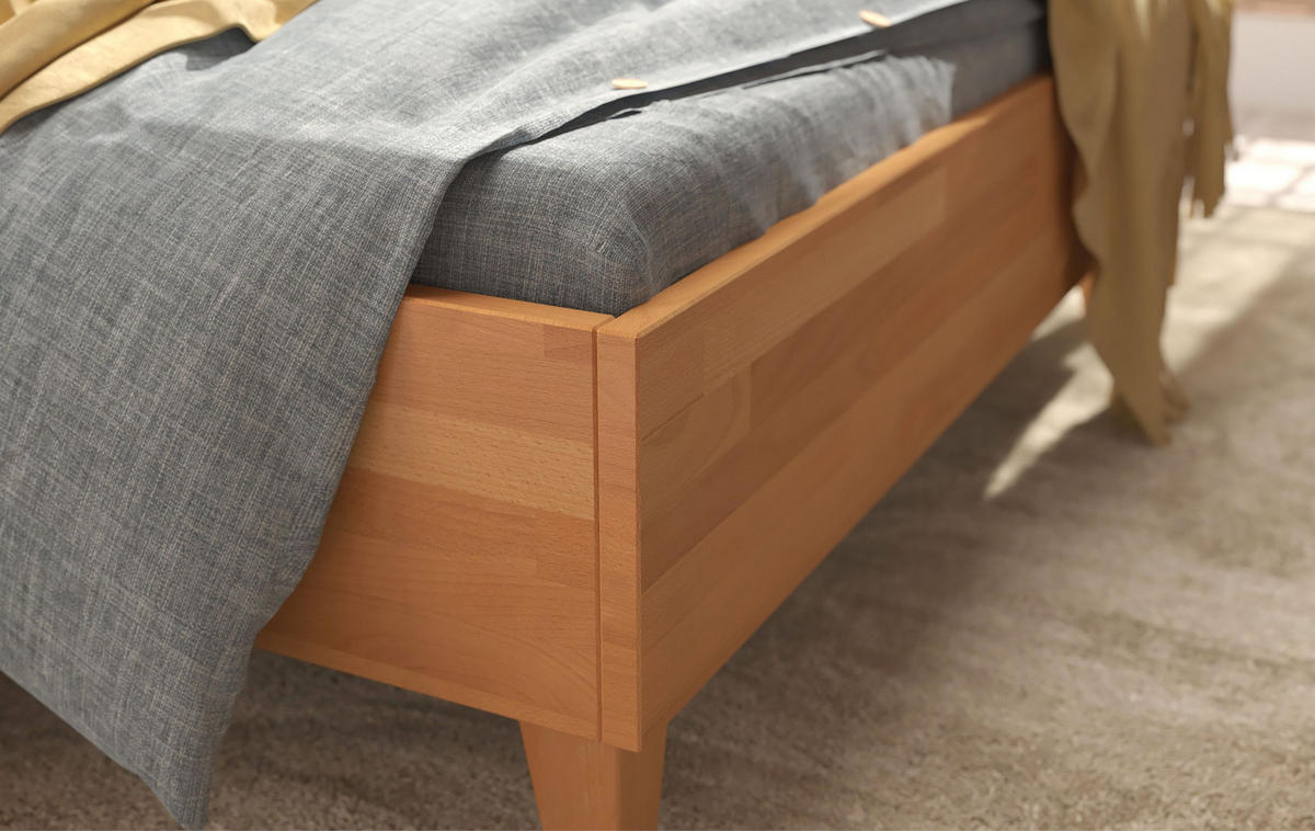 MASSIVHOLZBETT Frida, gepolstertes Kopfteil, Buche - lackiert, Naturfarben/Ecru, 180x200 - Ecru/Buchefarben, Holz/Buchenholz (180/200cm) - Visby