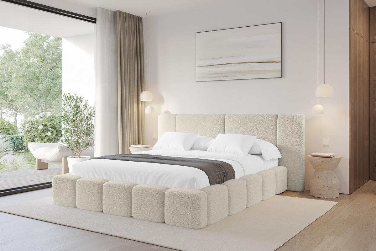 POLSTERBETT mit Bettkasten und Lattenrost, Bett mit Matratze H3/H4 - NILO 140x200 Beige - Champagner, Holzwerkstoff/Textil (140/200cm) - ALTDECOR