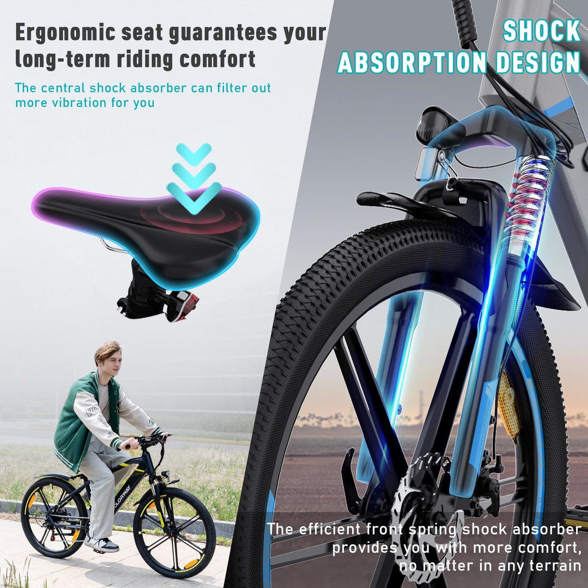 E-BIKE Mountain BK7S für Damen & Herren, 7 Gang, bis zu 90km - Grau, Metall (24cm) - COLORWAY