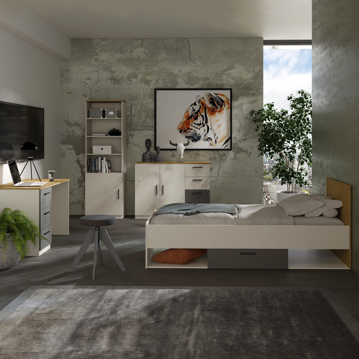 KOMMODE mit Schubladen Billz 2D4S 120 Kaschmir/Eiche Cremona - Kaschmir/Schwarz, Holzwerkstoff/Kunststoff (120/90/40cm) - mzm24