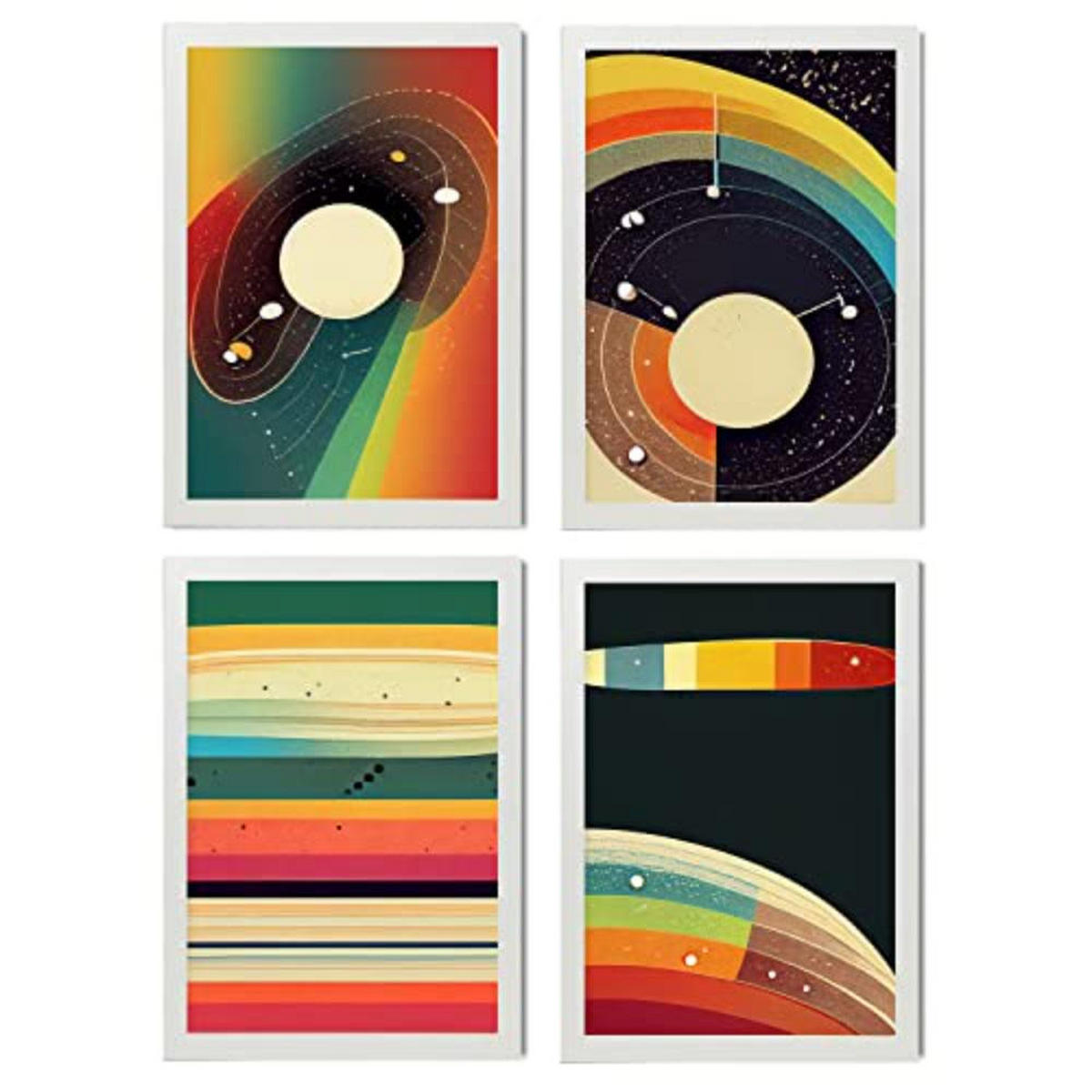 POSTER Set mit 4 Abstrakt Spiral Moderne Galaxien A4 Weißer Rahmen - Weiß, Papier (29.7/3cm) - Nacnic