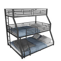 ETAGENBETT aus Metall 90x200 cm Schwarz mit 2 Leitern und Sicherheitsgeländer, platzsparendes Dreifachbett - Schwarz, Metall (90/200cm) - Modfu