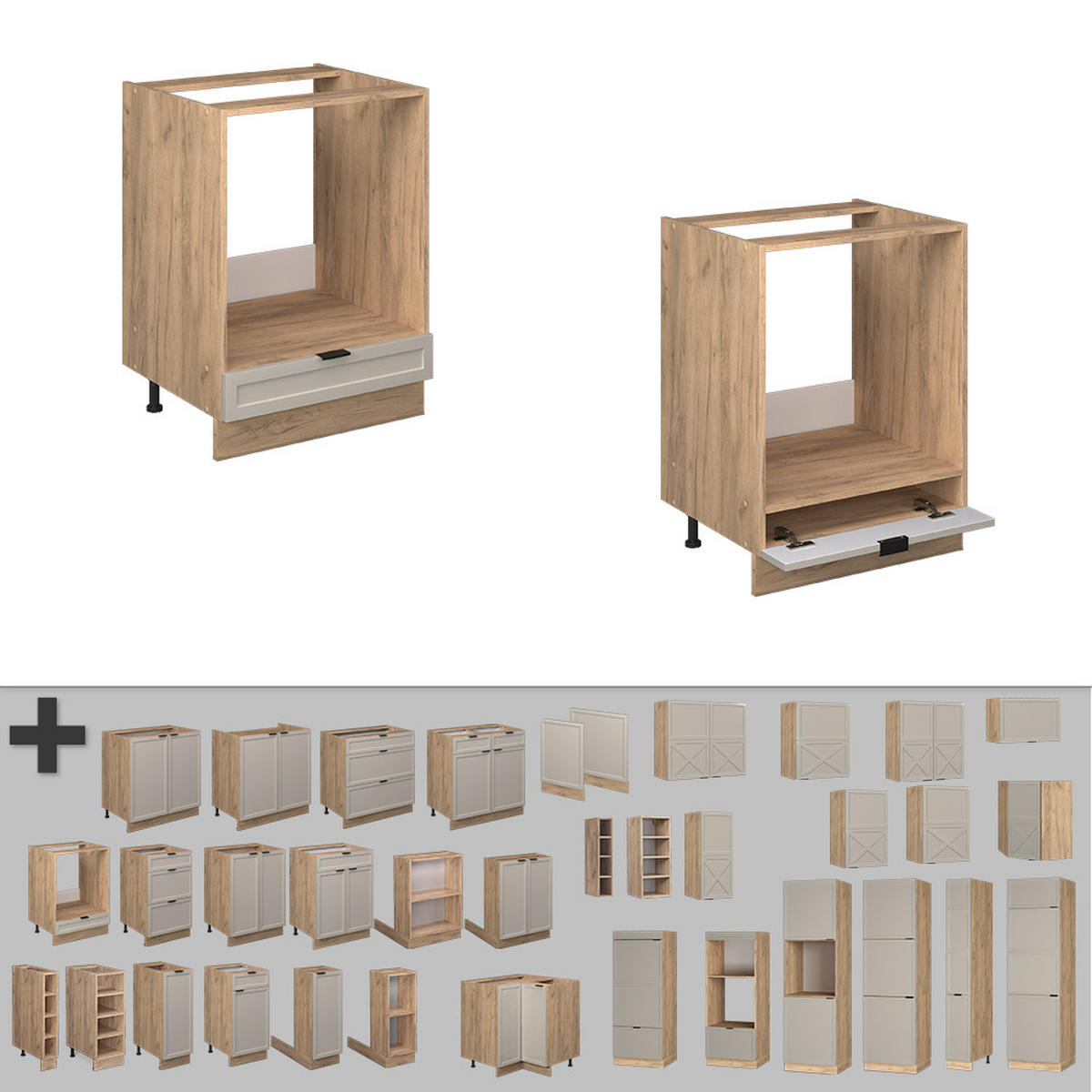 HERDUMBAUSCHRANK Fame-Line GrauBeige 60 cm, AP Anthrazit - Greige/Eiche Wotan, Holzwerkstoff (60/82/60cm) - Vicco