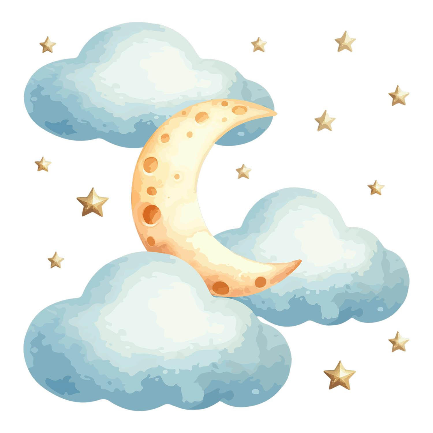 WANDAUFKLEBER 80x99cm - Mond, Wolken, Himmel - Multicolor, Kunststoff (80/99/0.1cm) - Wallfluent