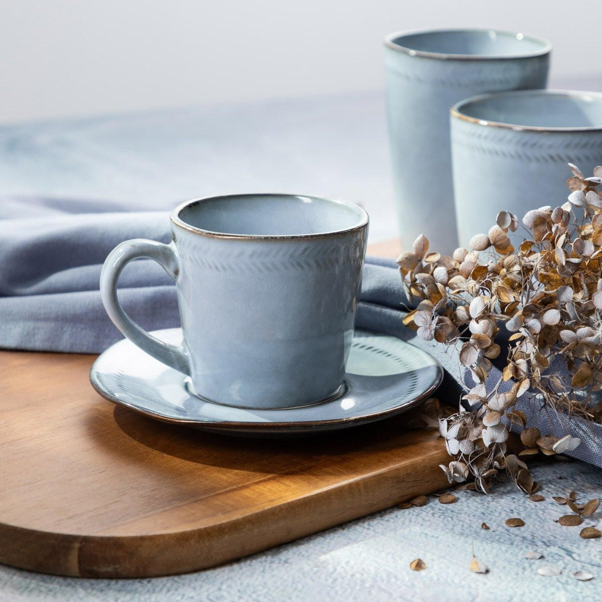 TASSE Bluejeans mit Untertasse blau 0,2 l 6er-Set - Blau, Keramik (0.2L) - Homla