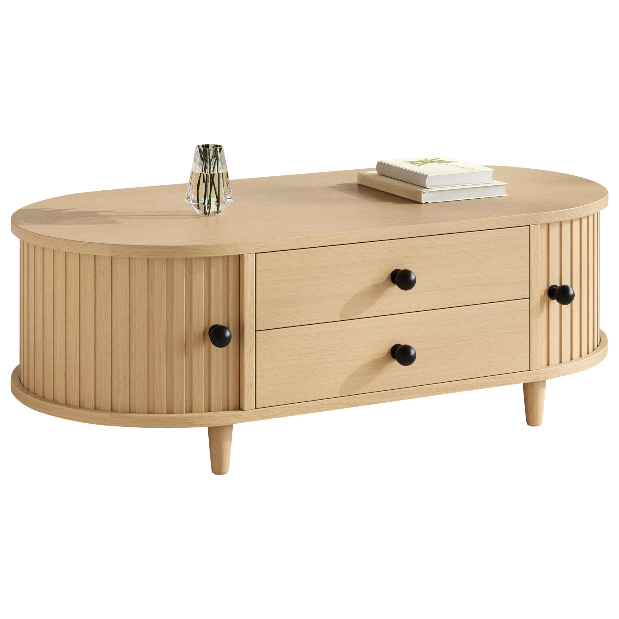 COUCHTISCH heller Naturholzoptik aus MDF mit Massivholzbeinen 100 × 50 × 36 cm - Naturfarben, Holzwerkstoff (50/100/36cm) - Luhomfu