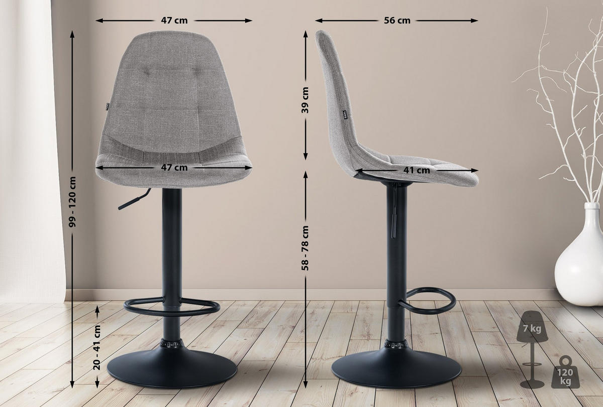 BARHOCKER Metall grau - Grau, Textil/Metall (47/99/56cm) - CLP