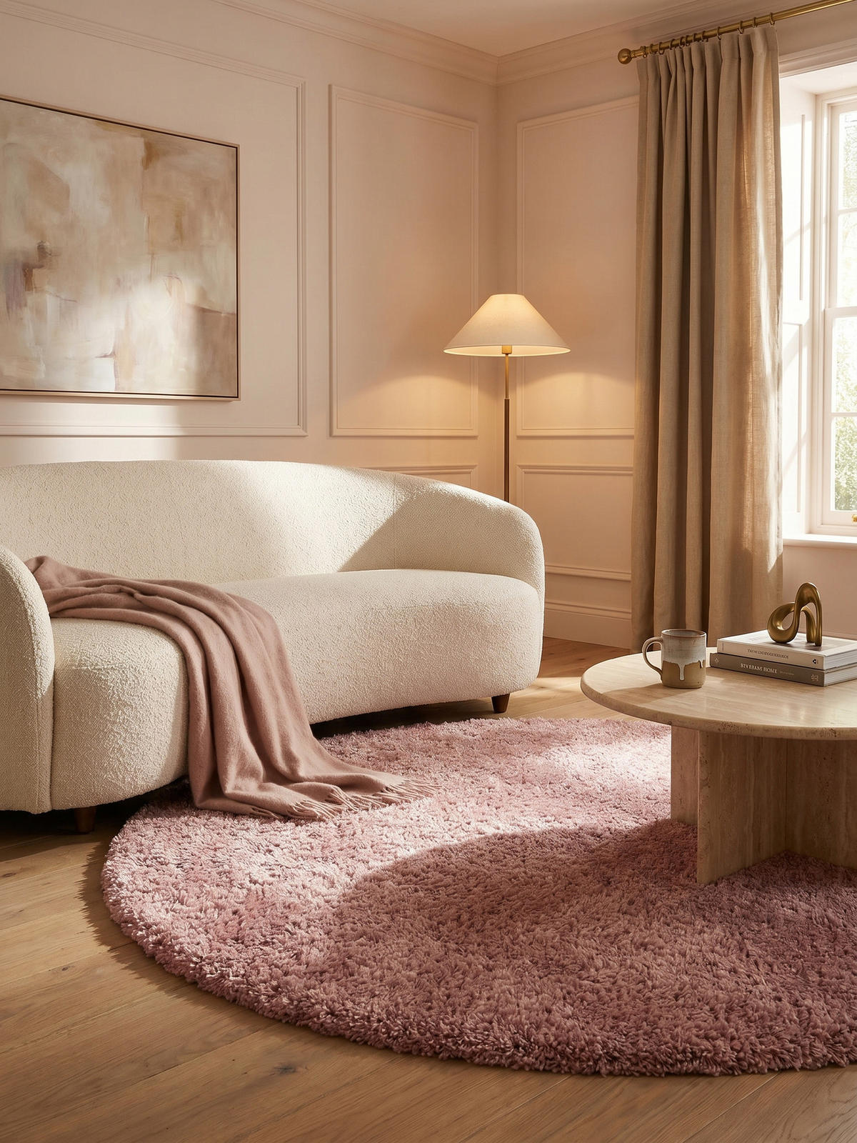 TEPPICH Hochflor Shaggy Uni Style Polypropylen Wohnzimmer Rosa Rund 160x160 - Rosa, Textil (160/160cm) - KADIMA DESIGN