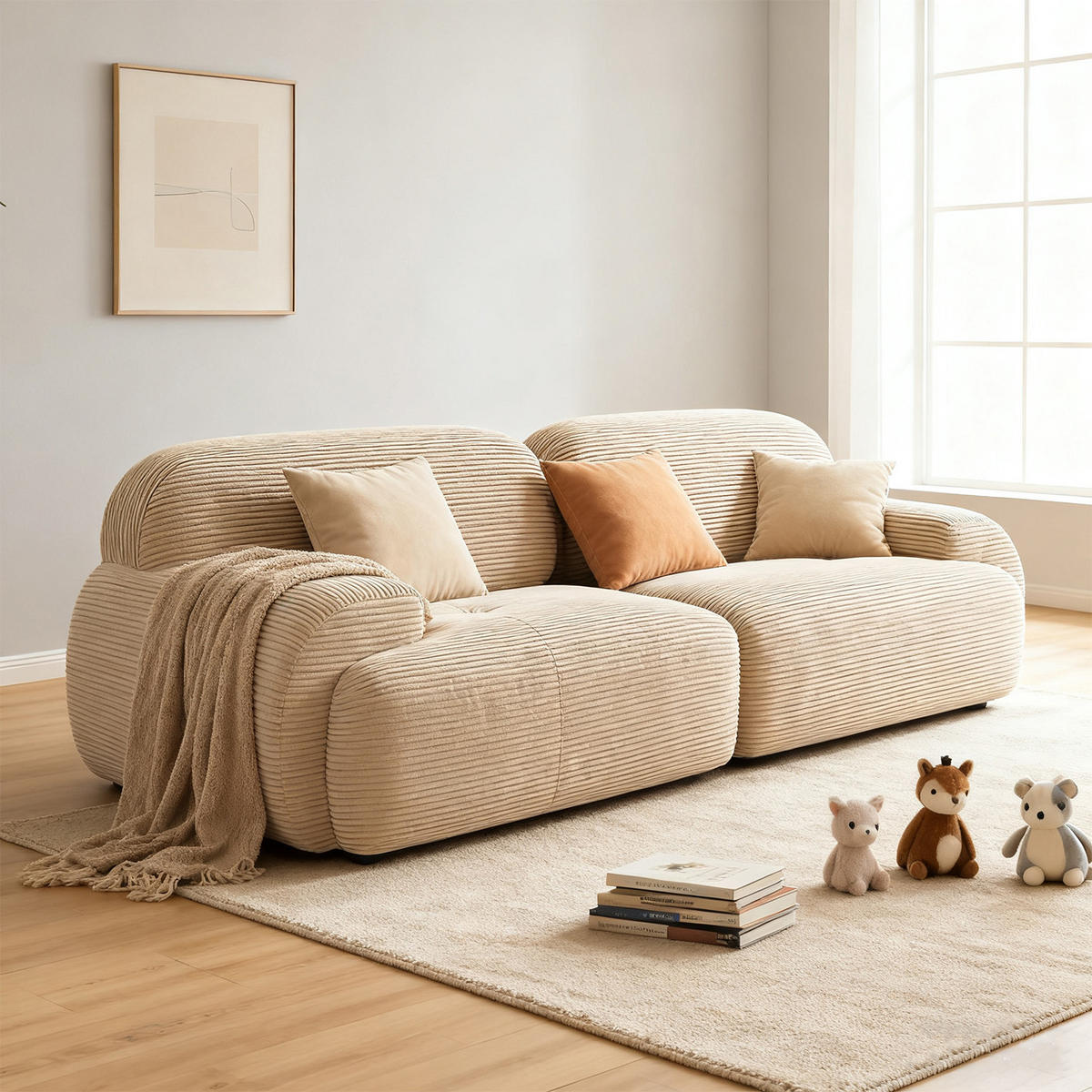SOFA Modulares 2-Sitzer, mit Armlehnen, Cord, Beige - Beige, Textil (103/70/208cm) - Meubles Cosy