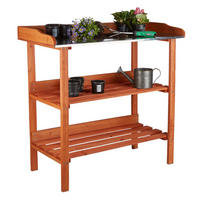 PFLANZTISCH Orange Holz Metallplatte 91,8 cm - Orange, Holz/Metall (91.8/87.5/41.5cm) - Relaxdays