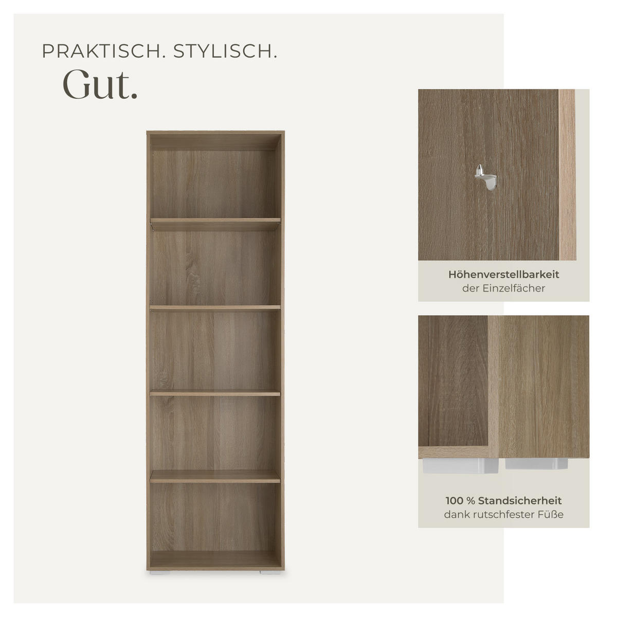 BÜCHERREGAL Lexi,60 x 30 x 190 cm,Holz hell, Eiche Sonoma - Eiche Artisan, Holz (30/190/60cm) - tectake