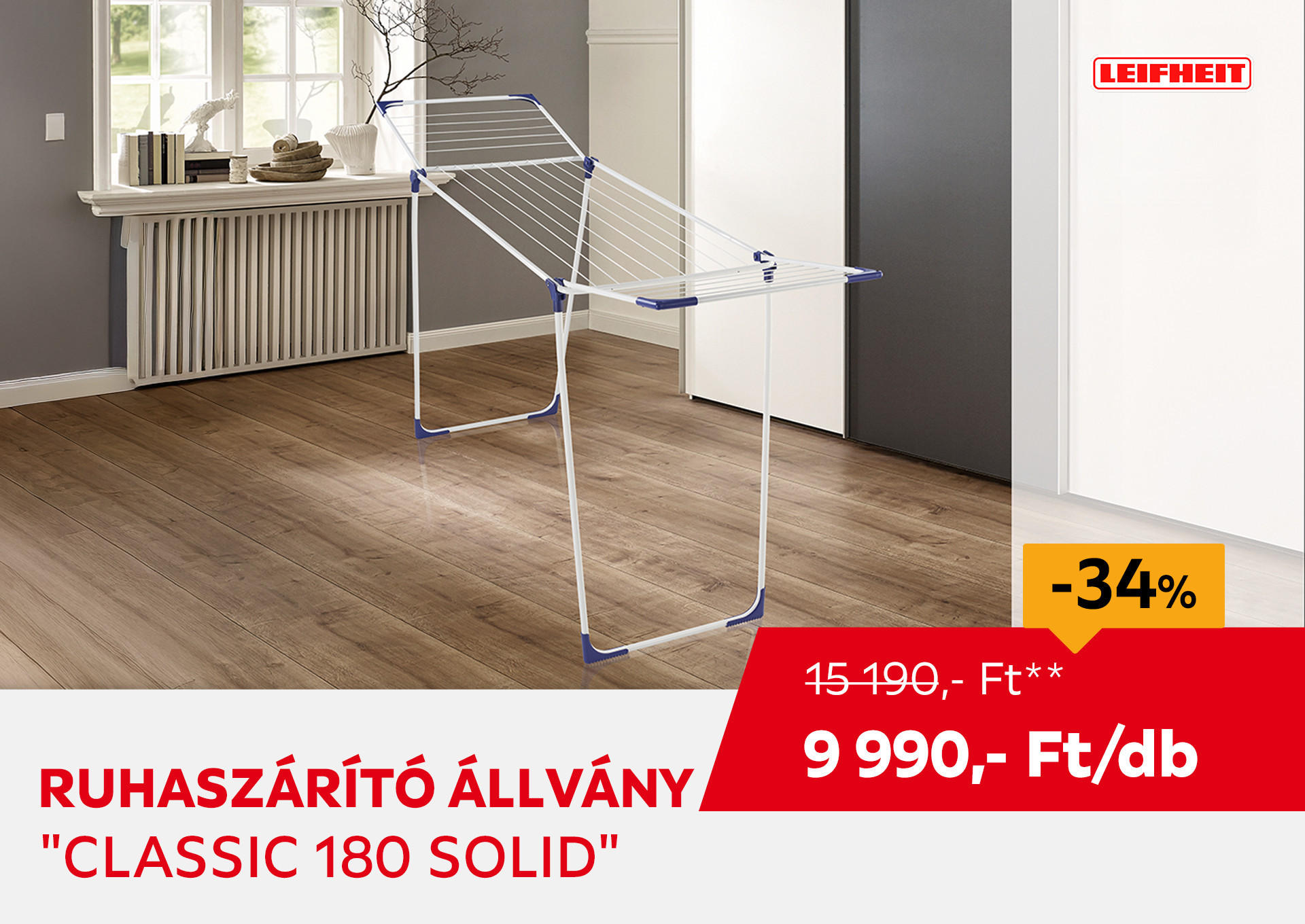 Ruhaszárító állvány "Classic 180 Solid" Kiemelt termék 15190 Ft.- helyett 9990 Ft.-