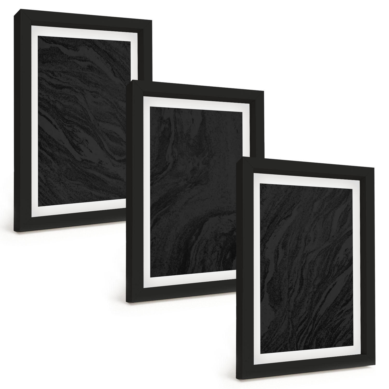 BILDER SET 3er Set - 20x30 cm Schwarzer Rahmen - Dunkler Marmor, elegante Texturen - Schwarz, Kunststoff (20/30cm) - TULUP