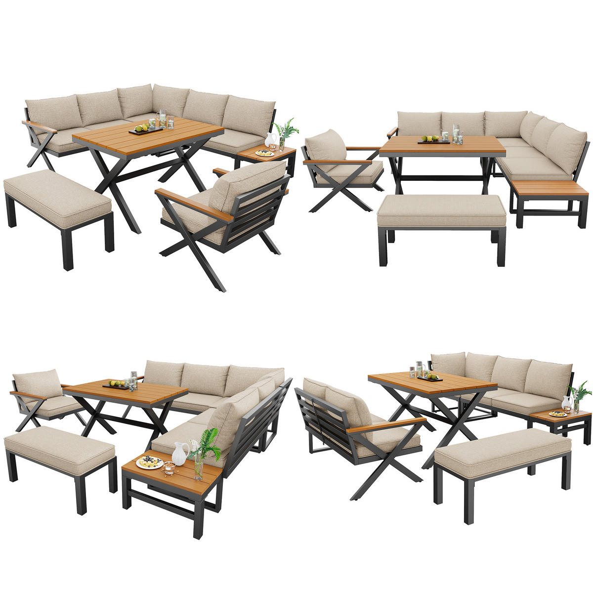 LOUNGEGARNITUR-DESIGN Grau/Beige - Beige, Metall - ComfortXL