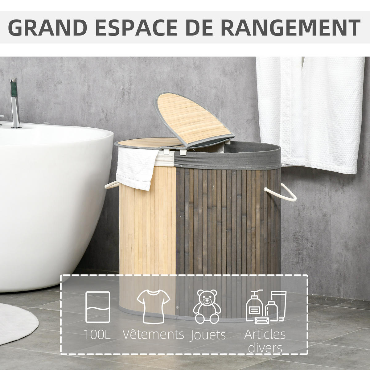 WÄSCHEKORB DE-18794 Grau - Grau, Naturmaterialien (62.5/60.5/37cm) - ComfortXL