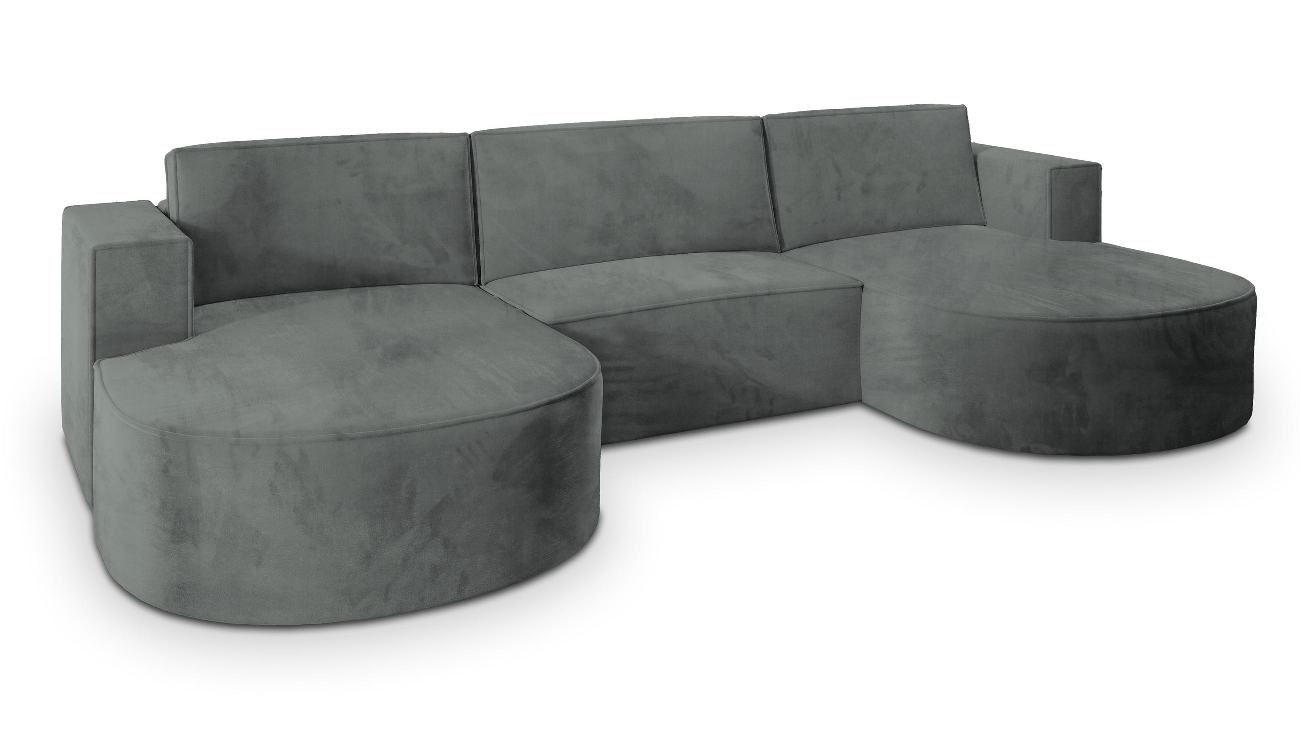 WOHNLANDSCHAFT VEZZO M Grau Velours-Stoff mit Schlaffunktion - Grau, Holz (347/85/174cm) - MASSENO