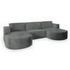 WOHNLANDSCHAFT VEZZO M Grau Velours-Stoff mit Schlaffunktion - Grau, Holz (347/85/174cm) - MASSENO