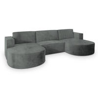 WOHNLANDSCHAFT VEZZO M Grau Velours-Stoff mit Schlaffunktion - Grau, Holz (347/85/174cm) - MASSENO