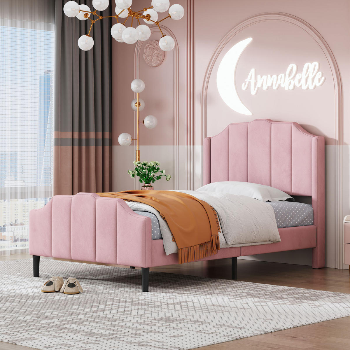 KINDERBETT 90x200 Samt rosa - Rosa, Textil (90/200cm) - LEBENLANG