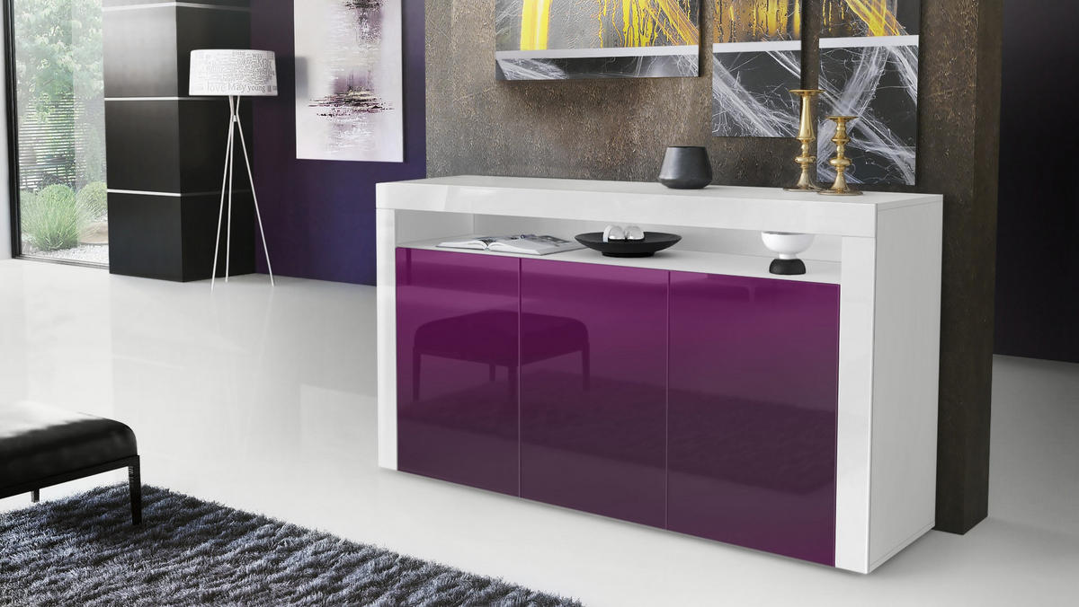 SIDEBOARD Valencia Brombeer Hochglanz / Weiß Hochglanz - Brombeere, Holzwerkstoff (155/92/40cm) - Vladon