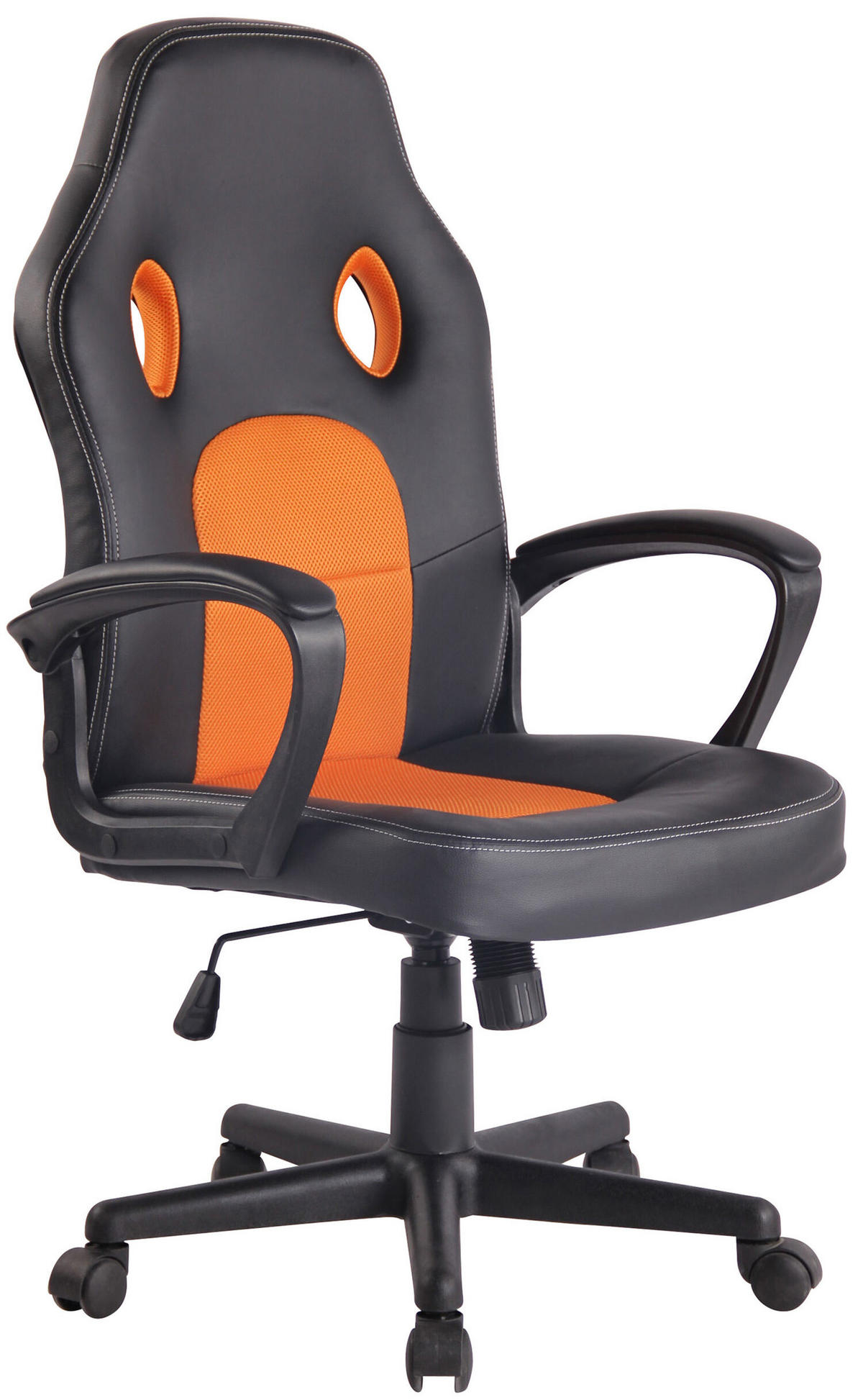 BÜROSTUHL Elon mit Netz- und, Kunstlederbezug, Schwarz/Orange - Orange, Kunststoff/Textil (61/115/59cm) - TPFLiving