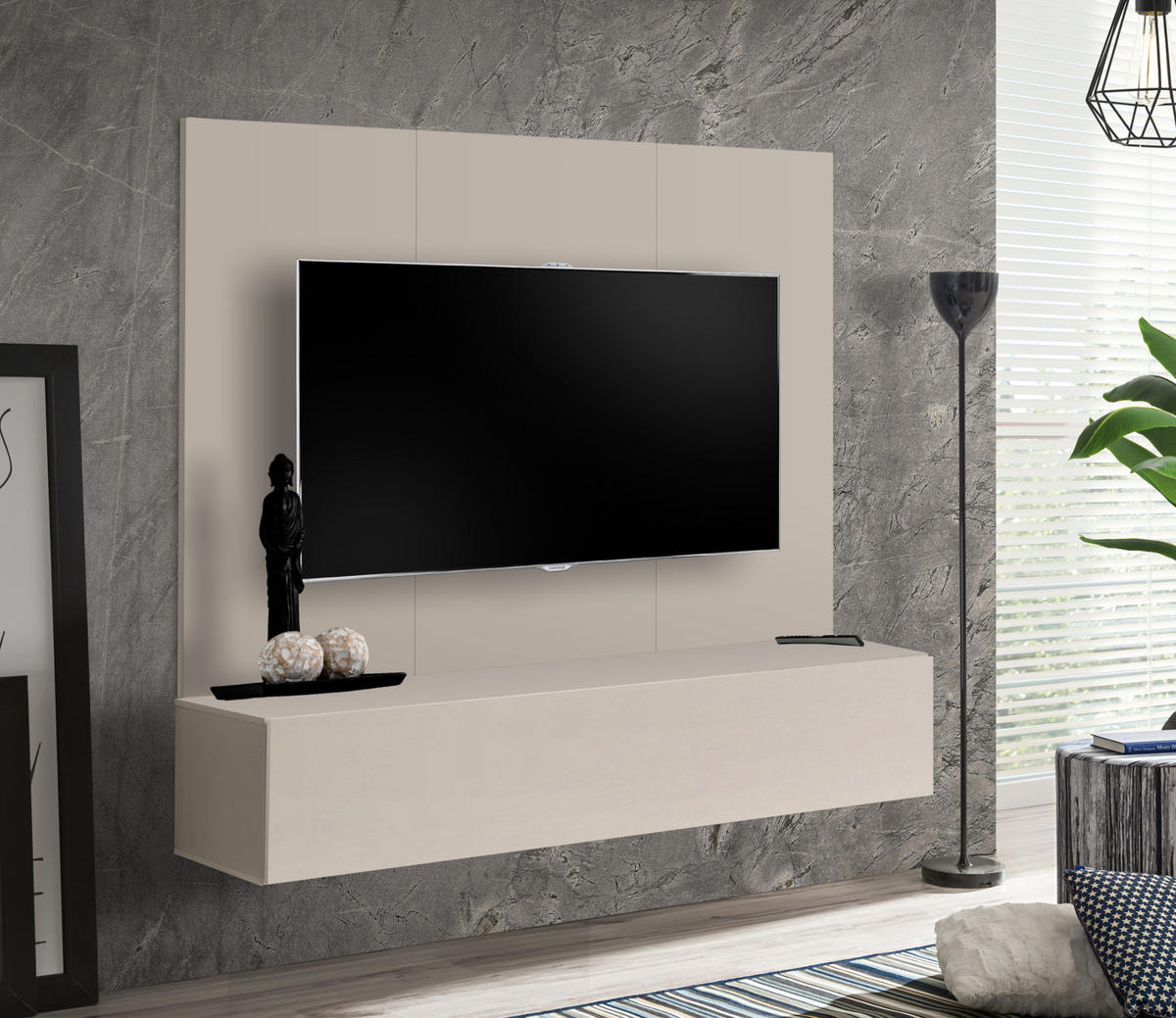 TV-LOWBOARD Kaschmir 160 cm hängend, Set inklusive Wandpaneel - Kaschmir, Holzwerkstoff (160/148/40cm) - Inn.Furn