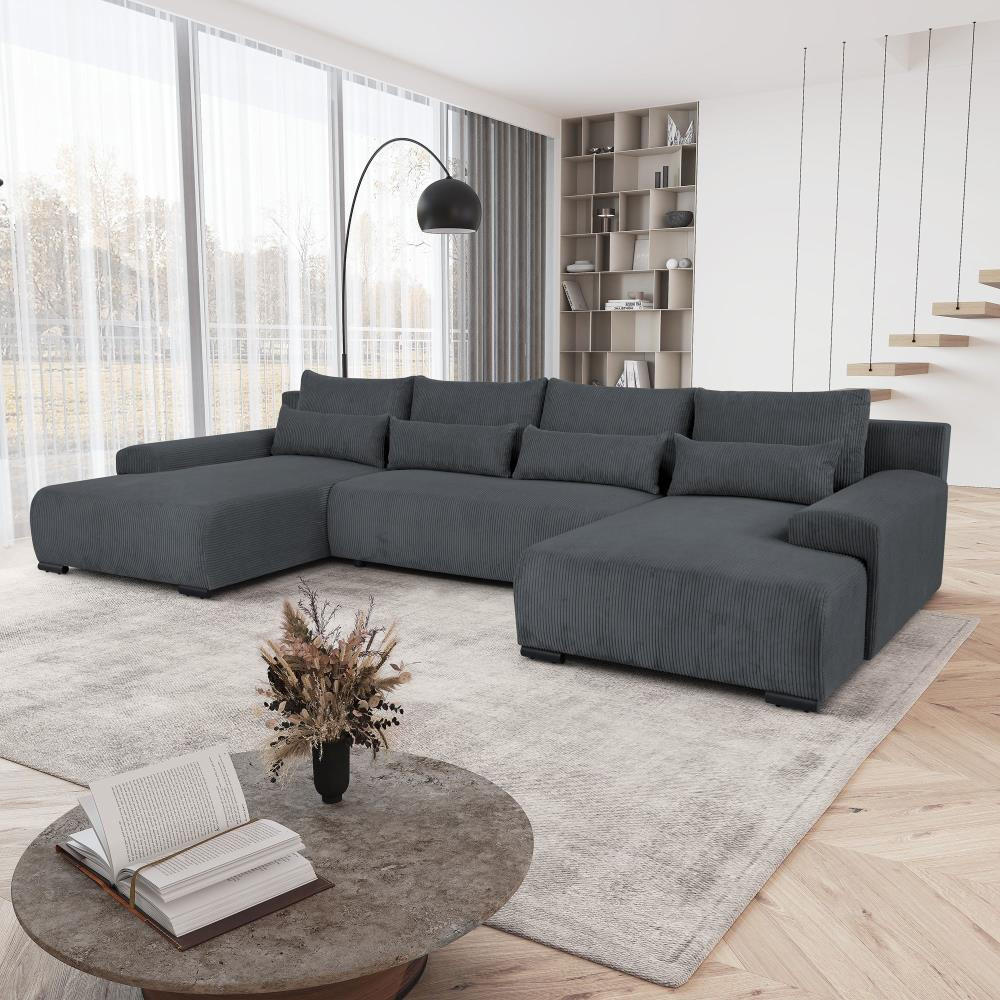 WOHNLANDSCHAFT Benny U grau - Schwarz/Grau, Textil/Metall (350/85/186cm) - Beautysofa
