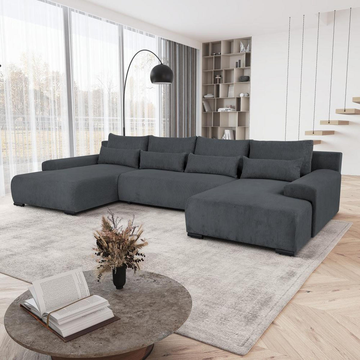 WOHNLANDSCHAFT Benny U grau - Schwarz/Grau, Textil/Metall (350/85/186cm) - Beautysofa