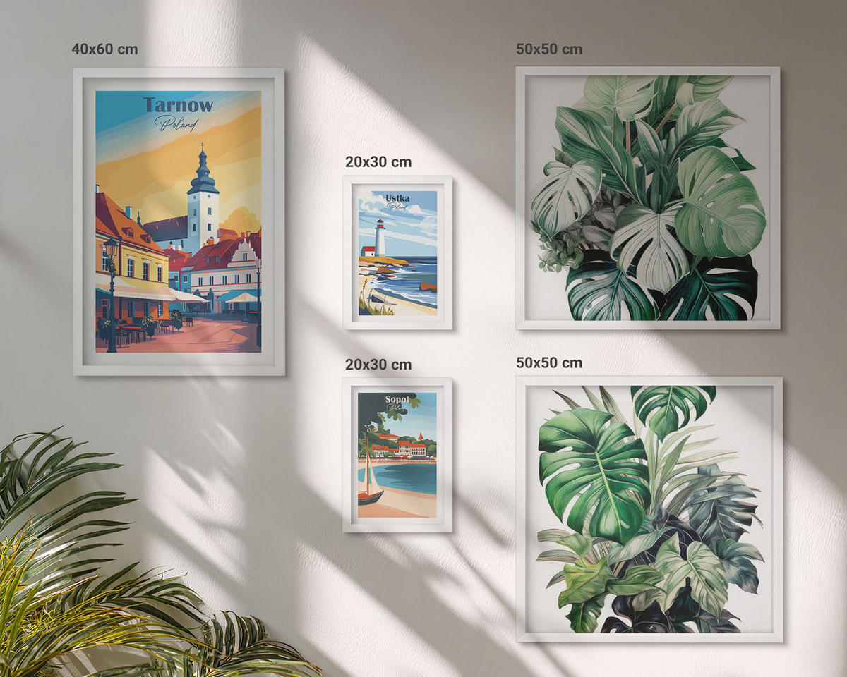 BILDER SET 5er Set - 50x50 cm & 20x30 cm & 40x60 cm Weißer Rahmen - Stadt- und Naturlandschaften - Weiß, Kunststoff (40/60cm) - TULUP
