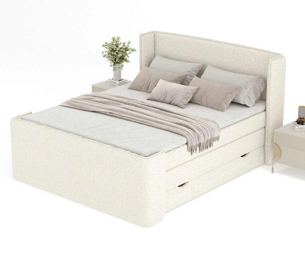 BOXSPRINGBETT Freeland Creme 160/200 cm mit Matratze und Topper - Creme/Schwarz, Holz/Holzwerkstoff (160/200cm) - Maison de Reve