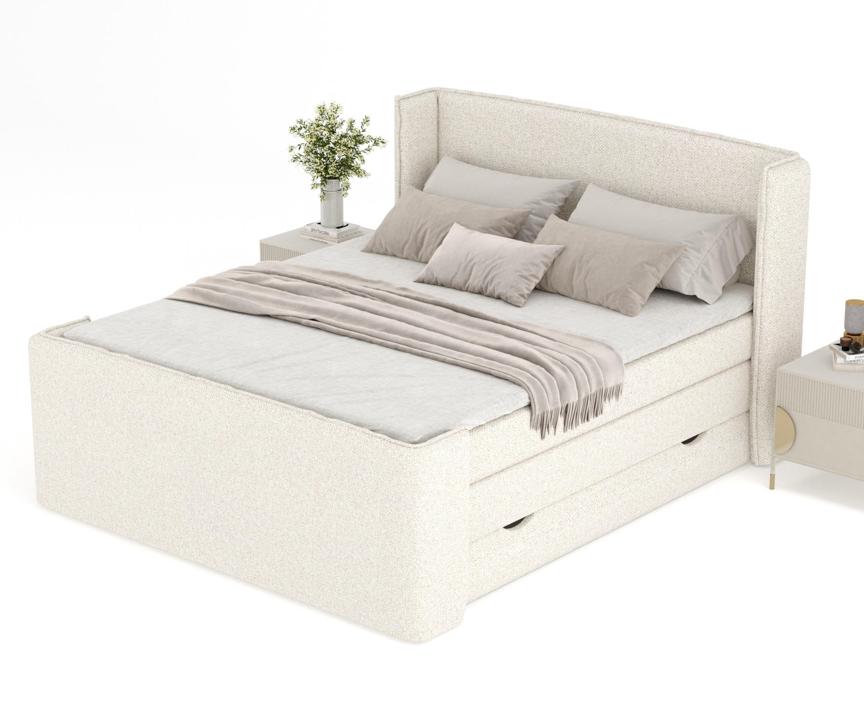 Thumbnail - Maison de Reve Boxspringbett, Creme, Textil, Buche, Kiefer, H3, Höhe ca. 37 cm, 140x200 cm, Oeko-Tex® Standard 100, Reac...