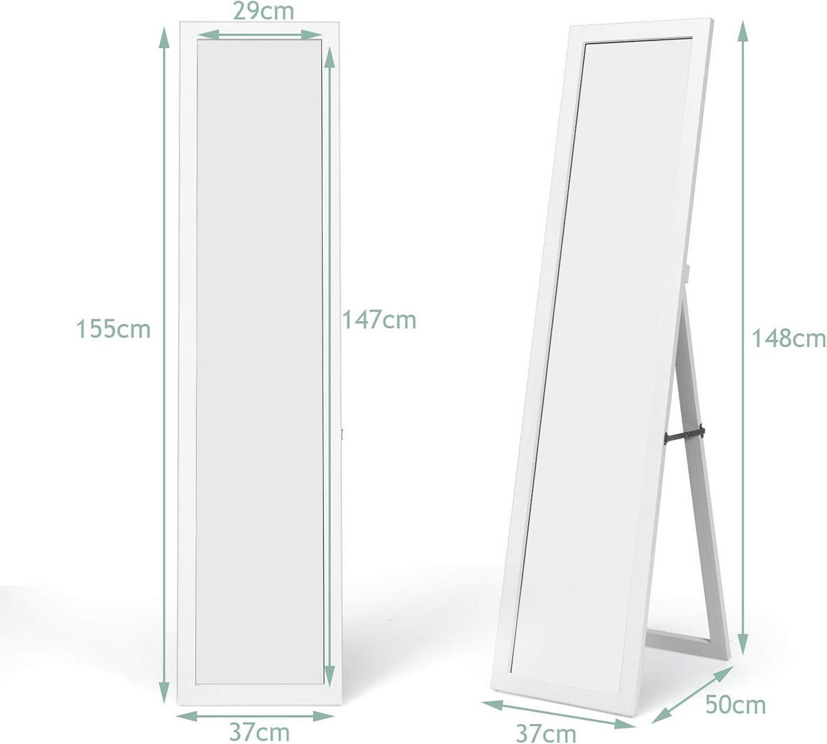 STANDSPIEGEL mit Holzrahmen Weiß - Weiß, Glas (50/155/37cm) - COSTWAY